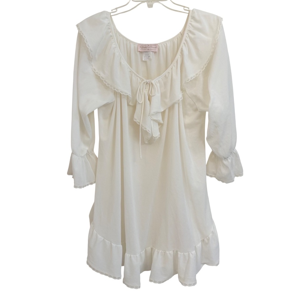 Tiffany's Closet Vtg  White Babydoll Ruffle Nightgown Cottagecore Lace Trim OS